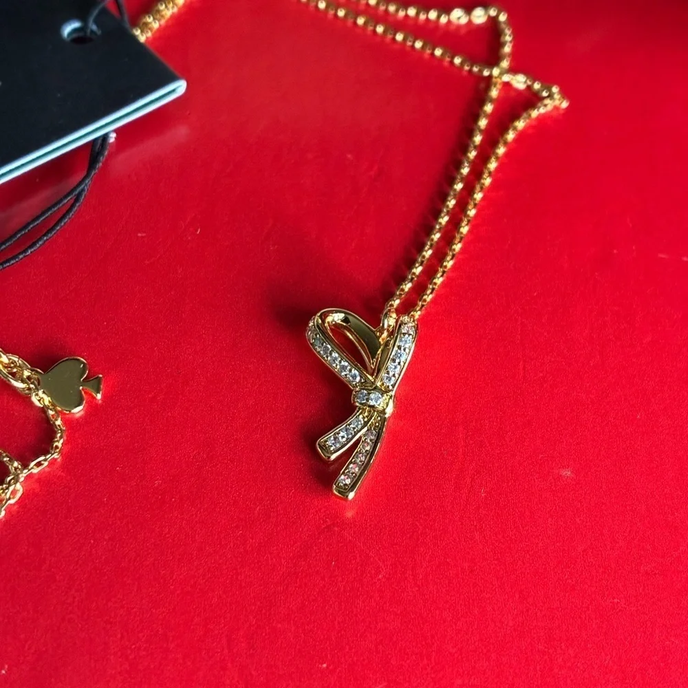 Kate Spade Necklace,Kate Spade Gold and Crystal Ribbon Necklace